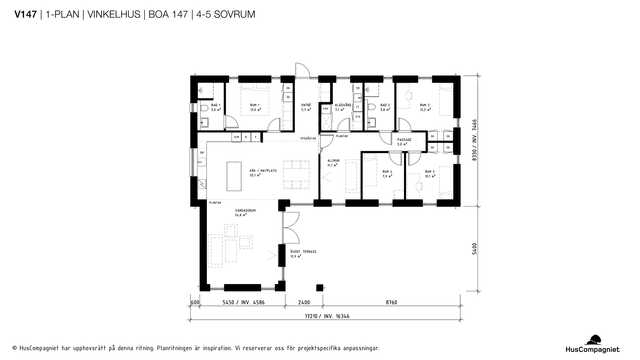 V147 Enplanshus-vinkel 147 kvm 4-5 sovrum