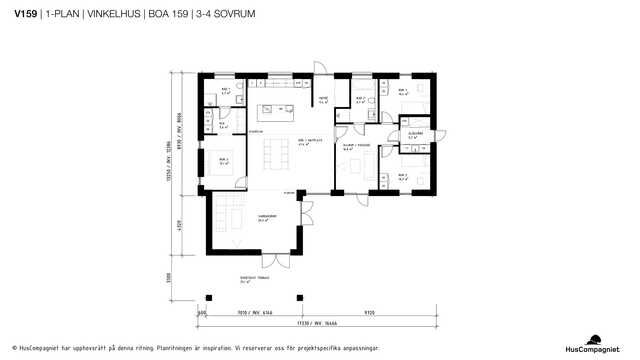 V159 Enplanshus vinkel 159 kvm 3-4 sovrum